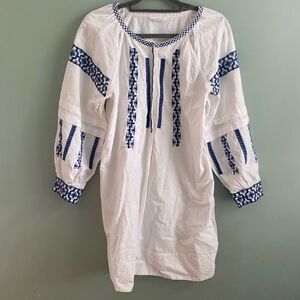 Club Monaco Ahlam Dress White and blue embroidered coastal